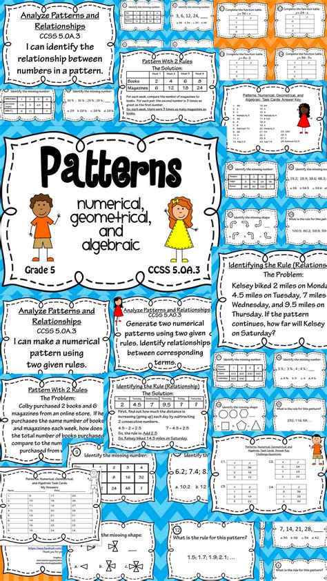 Patterns - Numerical, Algebraic, and Geometrical Patterns Task Card and Poster Set for 4th-6th ...