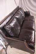 Lee Industries distressed dark brown leather sofa with brass nail head ...