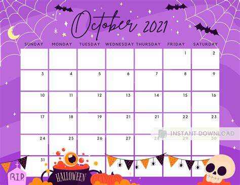 October 2021 Calendar Cute & Spooky Halloween Night Party | Etsy in ...