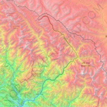 Dharchula district (India) topographic map, elevation, terrain