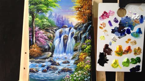 Colorful Waterfall Arylics Painting Lesson 4 - YouTube