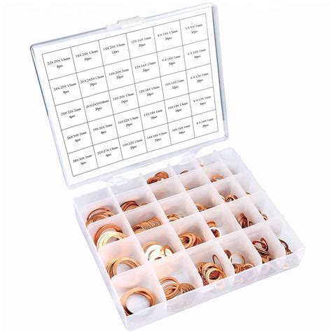 568Pcs Flat Round Copper Ring Washer Metric Sealing Washers Assortment ...