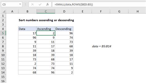 Excel formula: Sort numbers ascending or descending | Exceljet