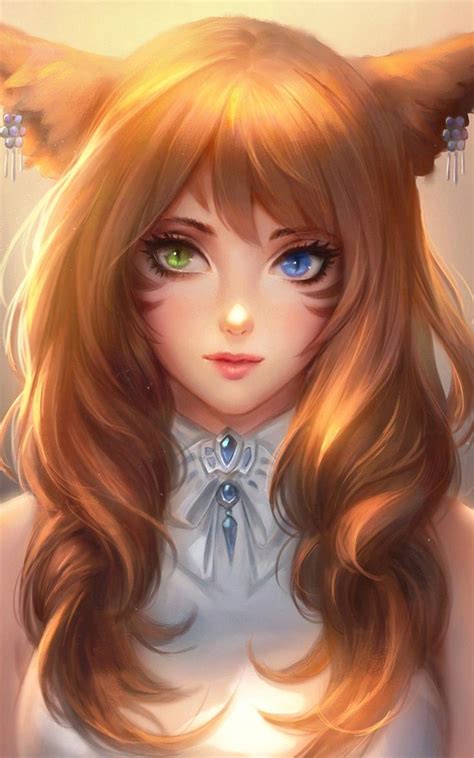 Fox Girl, Heterochromia, Animal Ears, Face Portrait | Woman fantasy art, Art girl, Anime art girl