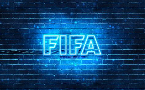 Download wallpapers FIFA blue logo, 4k, blue brickwall, FIFA logo ...