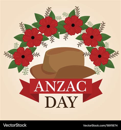 Anzac day poster with red poppy flower Royalty Free Vector