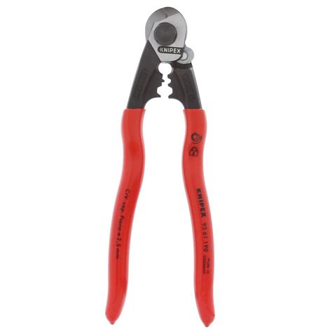 KNIPEX Heavy Duty Forged Steel 7-1/2 in. Wire Rope Cutters with 64 HRC Cutting Edge-95 61 190 ...