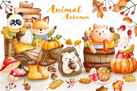 Autumn Animal Clipart, Fall Clipart | Photoshop Graphics ~ Creative Market