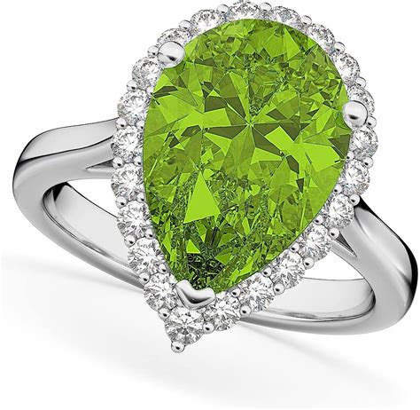 (5.19ct) 14k White Gold Pear Shaped peridot and Diamond Accented ...