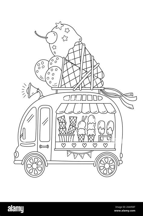 Coloring Page Features An Ice Cream Selling Car, Perfect For Adult ...