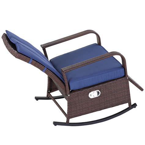 Outdoor Rattan Rocking Chair Patio Recliner with Cushion, Adjustable ...