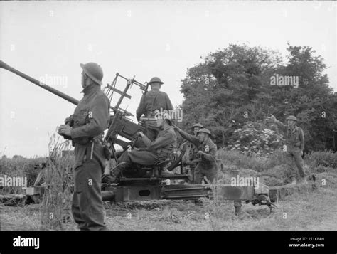 Royal Air Force- 2nd Tactical Air Force, 1943-1945 A 40mm Bofors anti-aircraft gun manned by the ...