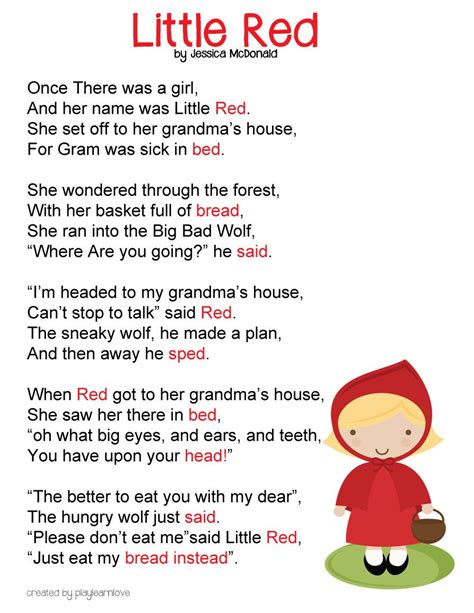 little red riding hood poem | Poemas para niños, Canciones preescolar ...