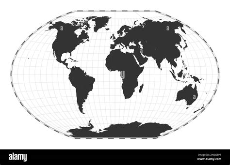 Vector world map. Winkel tripel projection. Plain world geographical map with latitude and ...