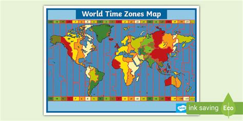 Time Zones Map - Geography - KS2 (teacher made) - Twinkl