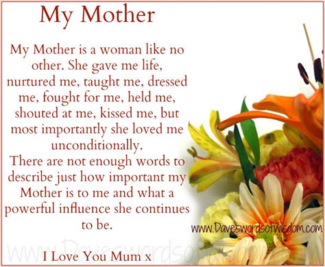 Daveswordsofwisdom.com: My Mother Is A Woman Like No Other