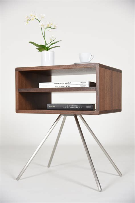 Mid Century Modern Bedside Table With Two Shelves in Solid Walnut Wood ...