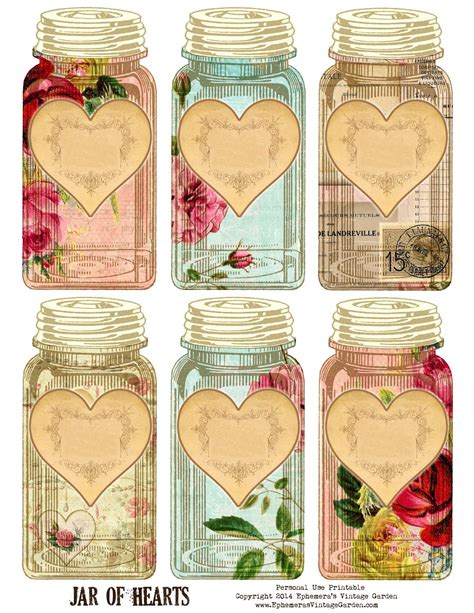 Free Printable - Jar Of Hearts Tags (Ephemera's Vintage Garden) | Jar of hearts, Mason jar diy ...