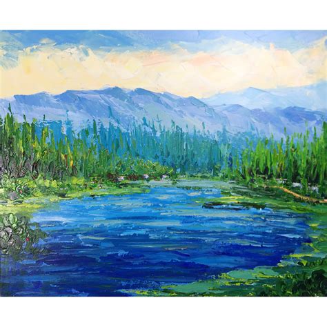 Hand Painted Abstract Nature Landscape Oil Paintings on Canvas Rivers Woods