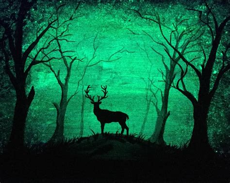 Glow in the Dark Art Deer Forest Original Painting 2 in 1 Deer - Etsy