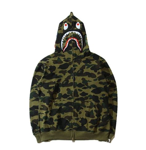 Men's Bape Shark Monkey Head Camo Hoodie Sweater Coat Winter Blue/Green ...