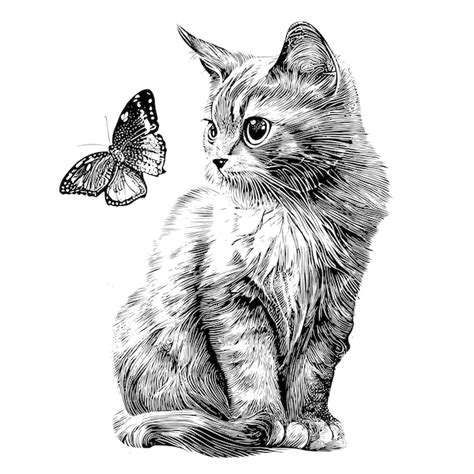 Premium Vector | A drawing of a cat and a butterfly