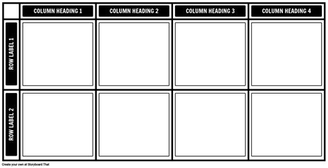 Blank 2x4 Chart with Headings Template Storyboard