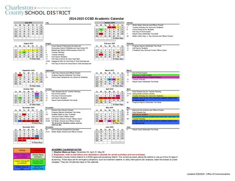 Charleston County School District Calendar 2024-2025 in PDF