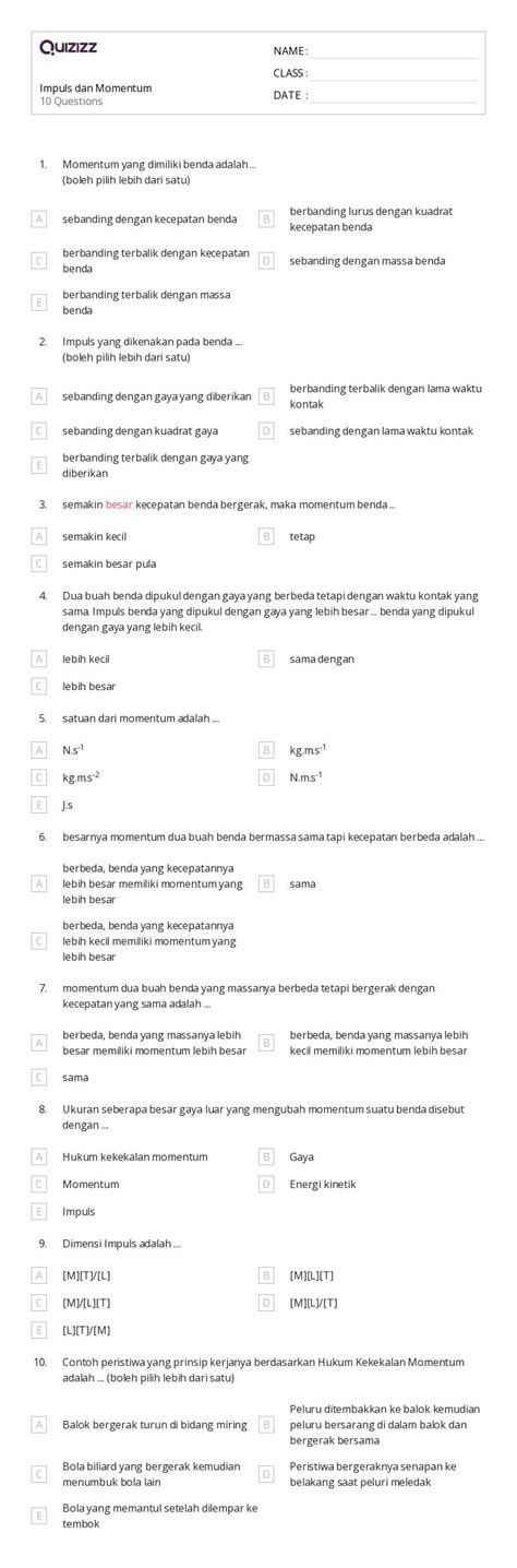 50+ lembar kerja torsi dan momentum sudut untuk Kelas 10 di Quizizz | Gratis & Dapat Dicetak