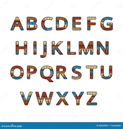 Aztec Ethnic Ornamental Font. English Colorful Alphabet Stock Vector ...