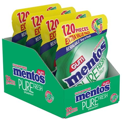 Mentos Pure Fresh Sugar-Free Chewing Gum with Xylitol, Spearmint, 120 Piece Bulk Resealable Bag ...