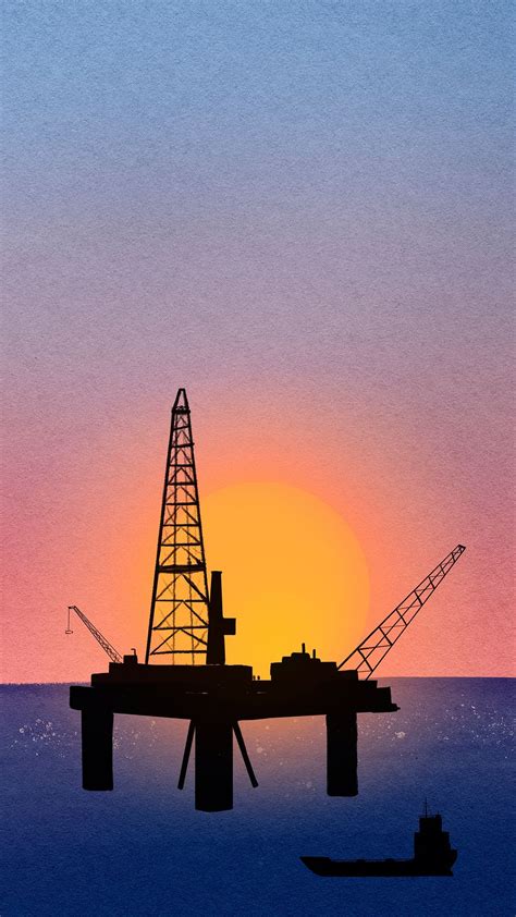 Oil rig sunset iPhone wallpaper, | Premium Photo Illustration - rawpixel