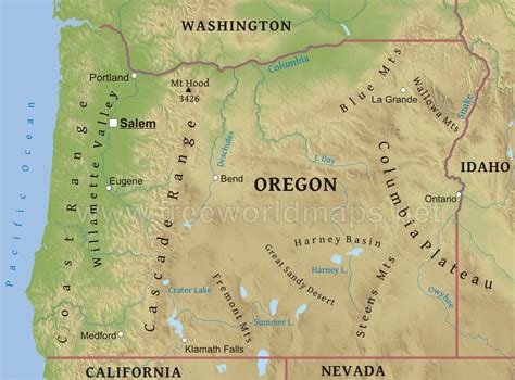 Physical map of Oregon