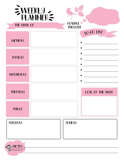 Pink Weekly Planner Printable | Woo! Jr. Kids Activities : Children's Publishing | Kids weekly ...