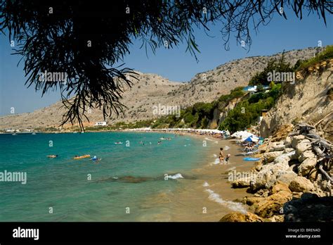 main beach pefkos lindos rhodes dodecanese islands greece Stock Photo ...