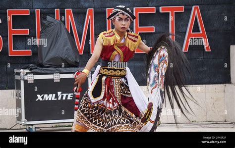 Jaranan dance, a traditional dance from Java. Jaranan comes from jaran which means horse Stock ...