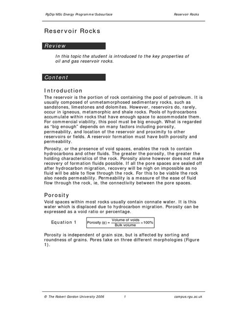 Notes 2 Reservoir Rocks 2010 | PDF | Porosity | Petroleum Reservoir