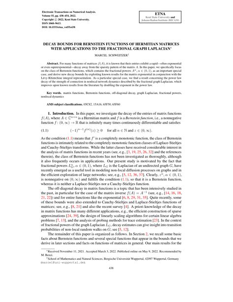 (PDF) Decay bounds for Bernstein functions of Hermitian matrices with applications to the ...