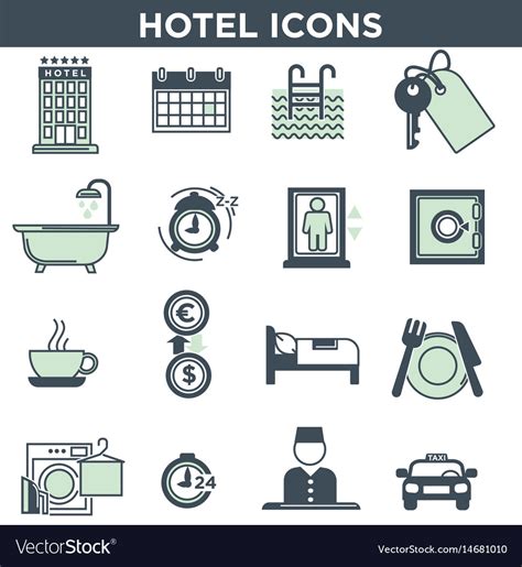 Hotel amenities and services icons collection Vector Image