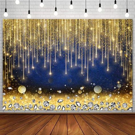 7x5ft Royal Blue Gold Glitter Photography Backdrop Gold Bokeh Spot ...