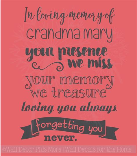 In Loving Memory Forgetting You Never Memorial Wall Decals Vinyl ...