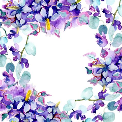 Download Watercolor Floral Frame With Purple Flowers | Wallpapers.com