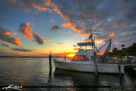 Ponce Inlet Marina Dock Fishing Boat During Sunset on Water