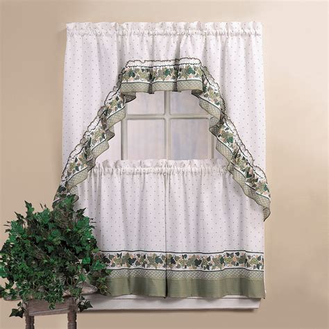 Red Barrel Studio® Swag 56'' Kitchen Curtain in White/Green & Reviews ...