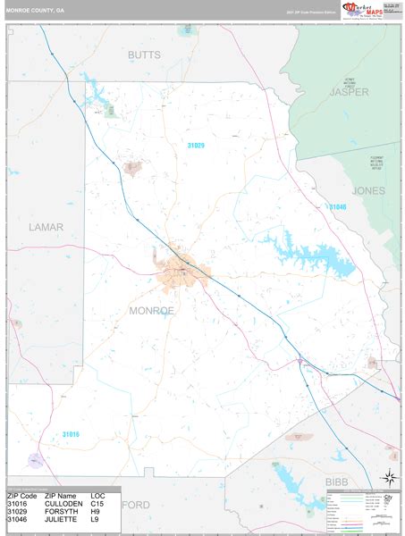 Monroe County, GA Zip Code Wall Map Premium Style by MarketMAPS