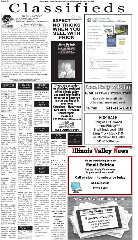 Classifieds - Illinois Valley News