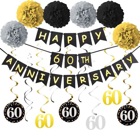 60th Anniversary Decorations Supplies Kit - Gold Glitter Happy 60th ...