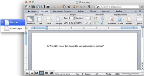 MS Word 2011 for Mac: Change the page orientation to portrait