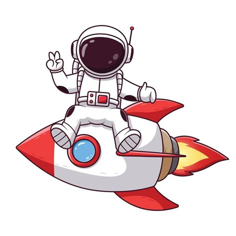 Cute Astronaut With Peaceful Hands Sitting on Rocket. Astronaut Icon ...