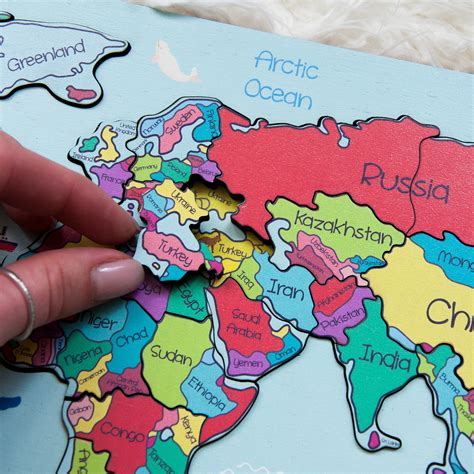 Kids World Map Puzzle Montessori Game Wooden Map of the World | Etsy